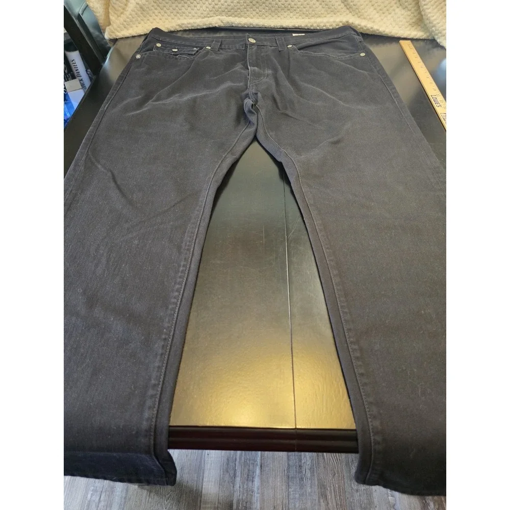 True Religion Ricky Relaxed Straight Jeans Men's 44x31 Black Flap Pocket Denim‎